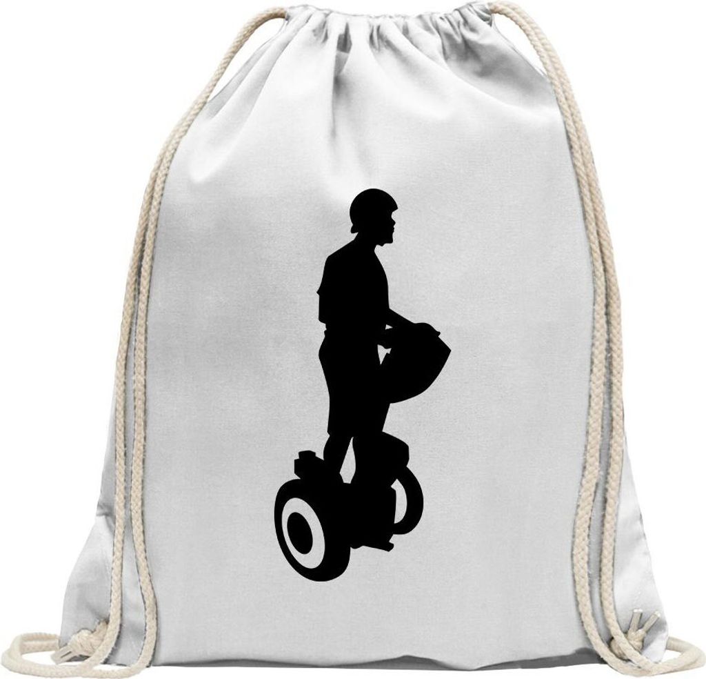 Kiwistar - Turnbeutel - weiss - Segway Fahren Figur - Fun Rucksack Sport Beutel Gymsack Baumwolle mit Ziehgurt