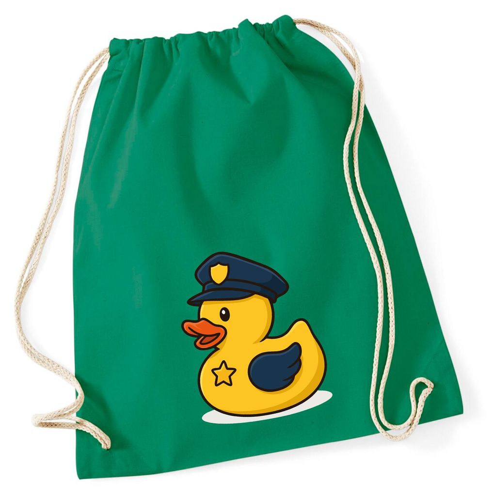 Huuraa Turnbeutel Quietscheente Polizei Comic Gummiente 12 Liter Kelly Green Baumwolle Rucksack Geschenkidee