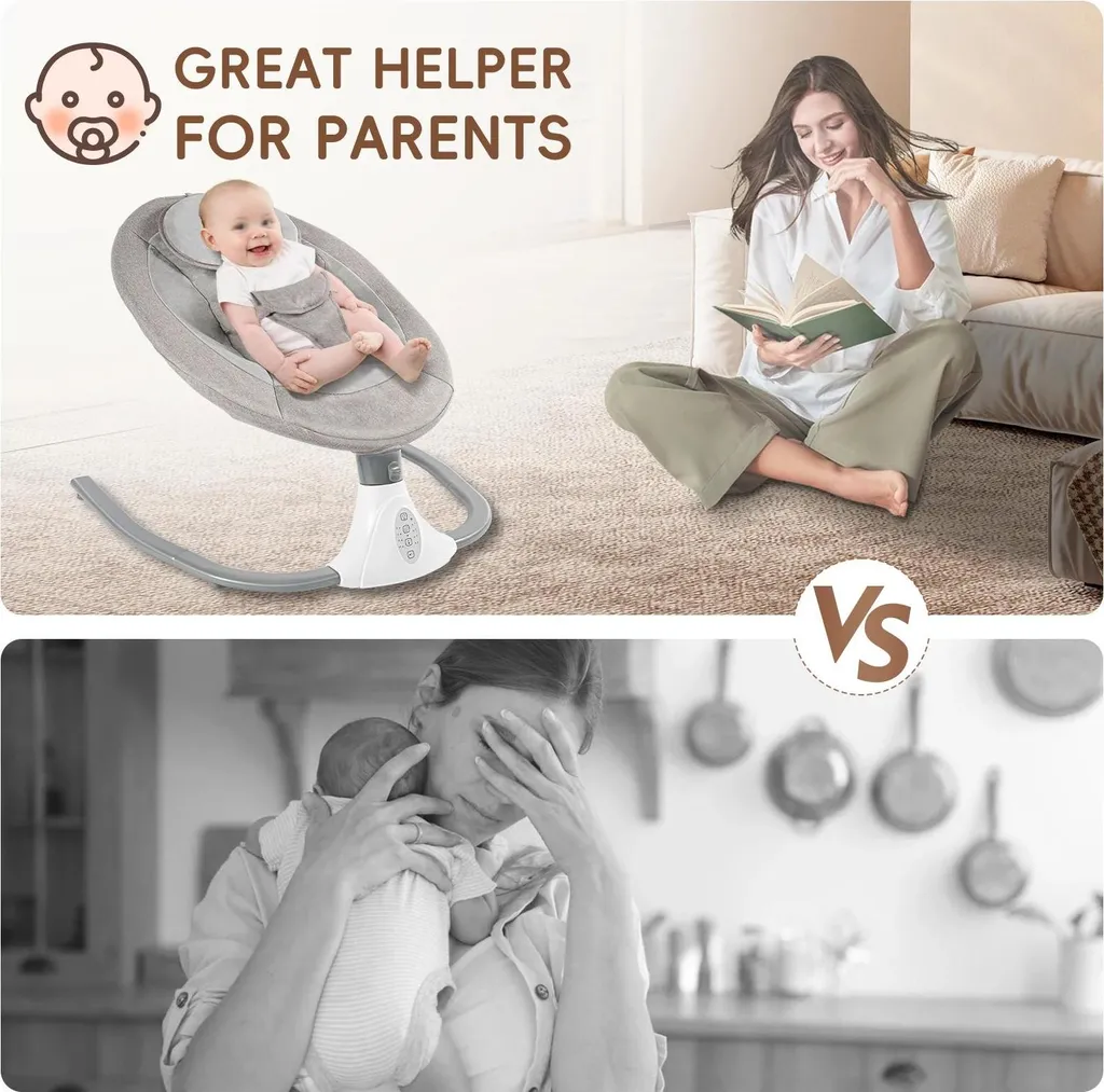 Balançoire pour Bébé - Aide au Sommeil Électrique avec Télécommande Gris - 8