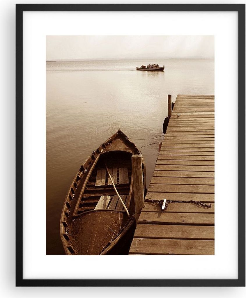 Gerahmtes Poster - Schwarzer Rahmen - Brücke Boot Sepia - 40x50 cm - Wand Bild - Wanddeko - Wandbilder - Kunstposter - Wandposter - Bilderrahmen -...