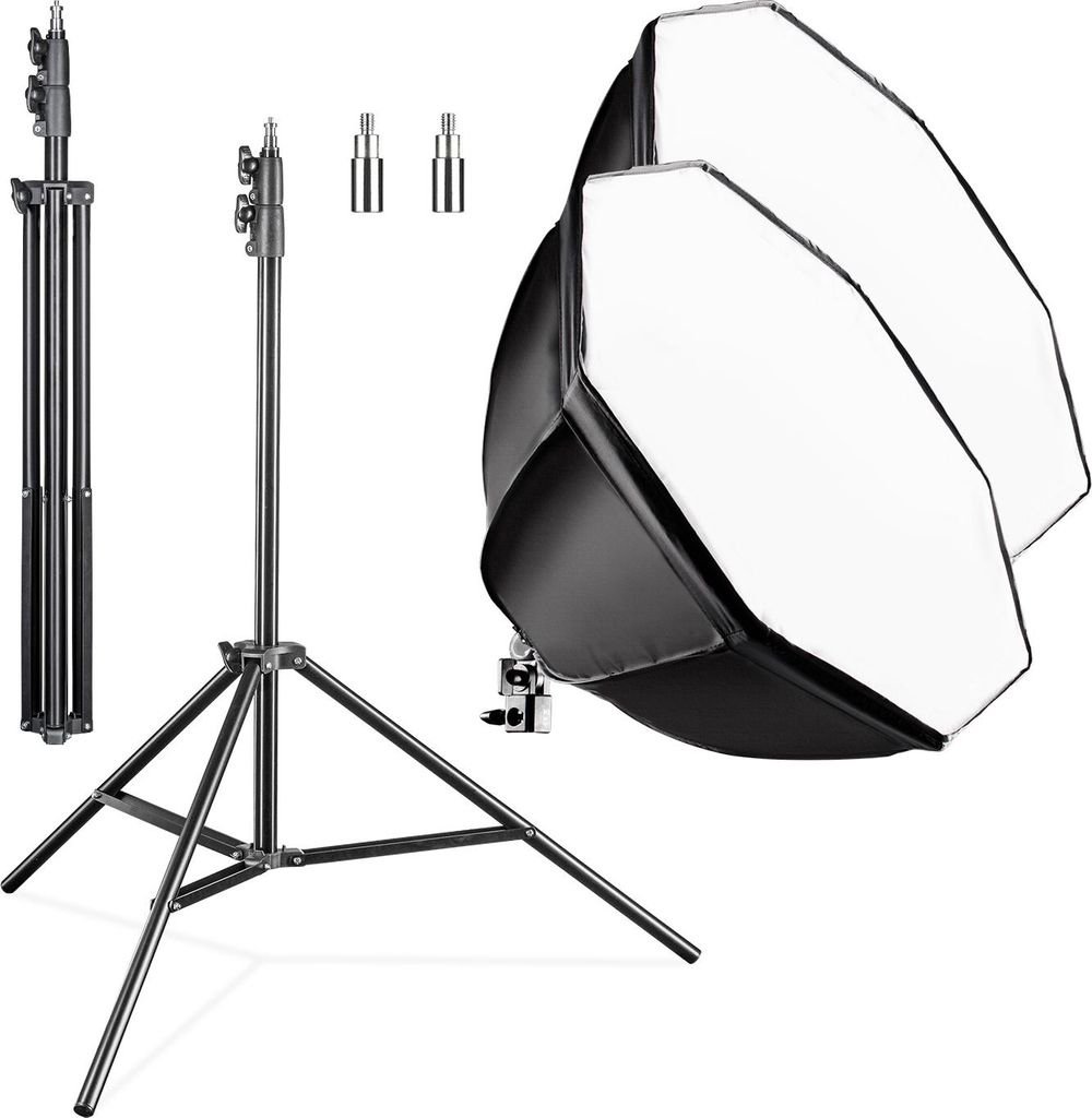 Walimex pro Octagon Softbox 55 cm mit 35 W LED Set inkl. FT-8051 Lampenstativ bis 260 cm Höhe, Studioleuchte 5000 K Tageslicht plus Lichtstativ mi...