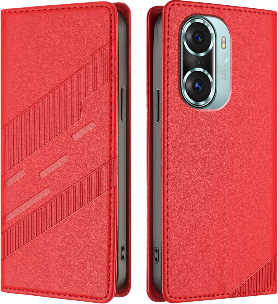 Hülle für Honor 60 Pro, Kunstleder Brieftaschen Handyhülle mit Kartenfach und Standfunktion Rot