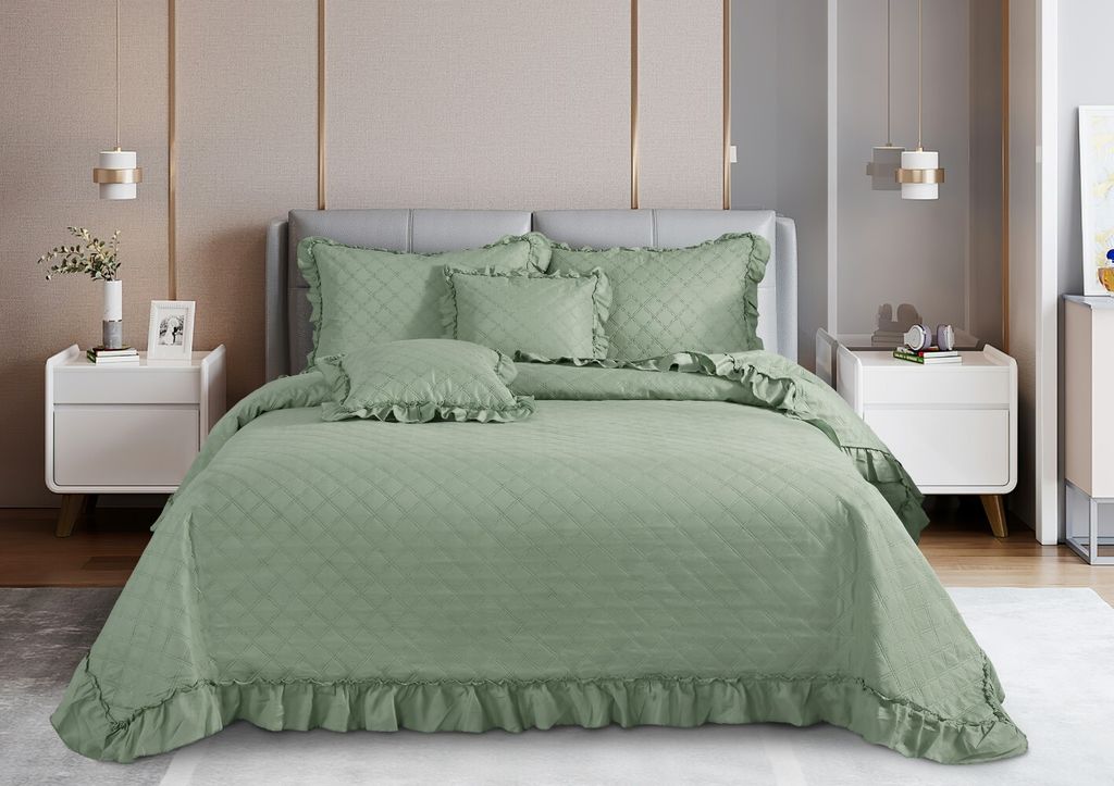Gesteppte doppelseitige Bettdecke 240x220CM PLED FALBANKI RUFFY GREEN