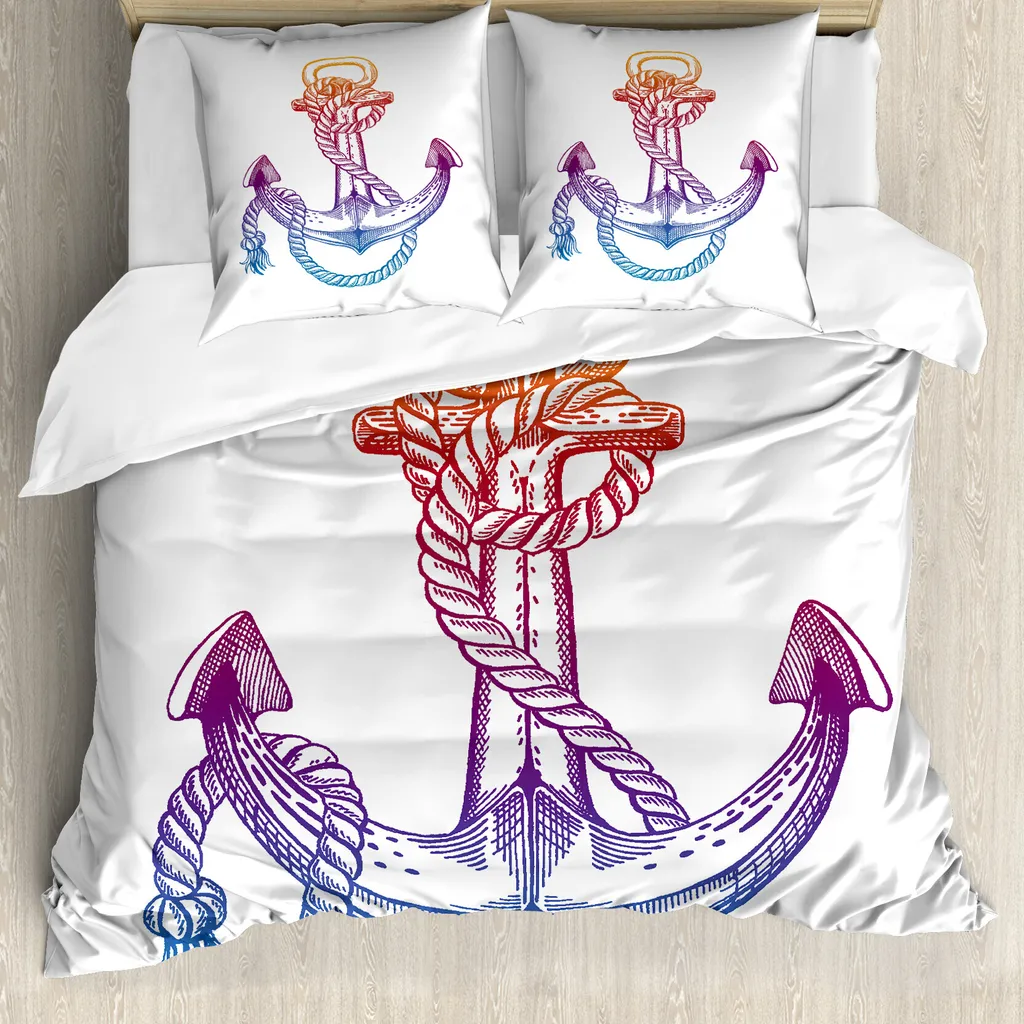 Housse de couette nautique ABAKUHAUS 155x220 cm avec ancre et cordage