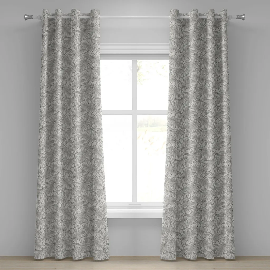 Rideau tropical feuilles géantes Style Zen Gris Chic en 280 x 245 cm