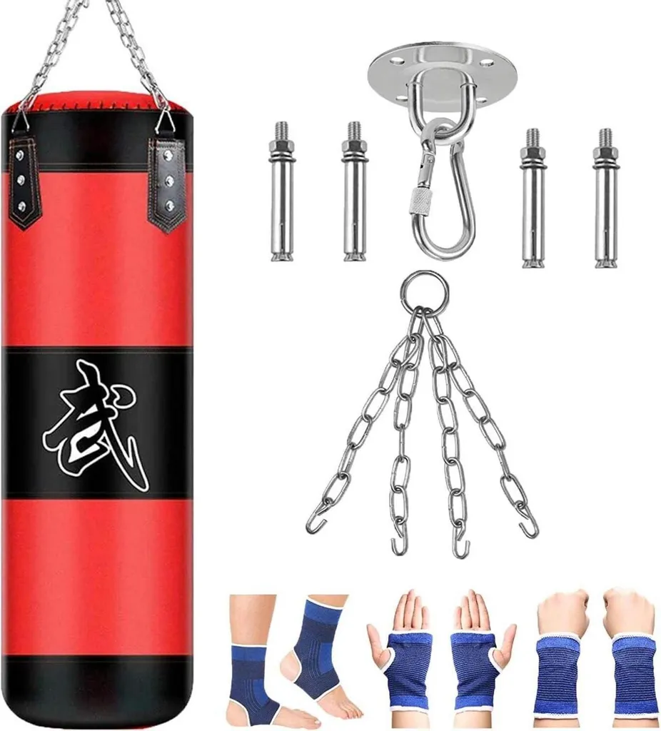 Sac de frappe 100 cm avec gants de boxe Muay Thaï en kit complet noir