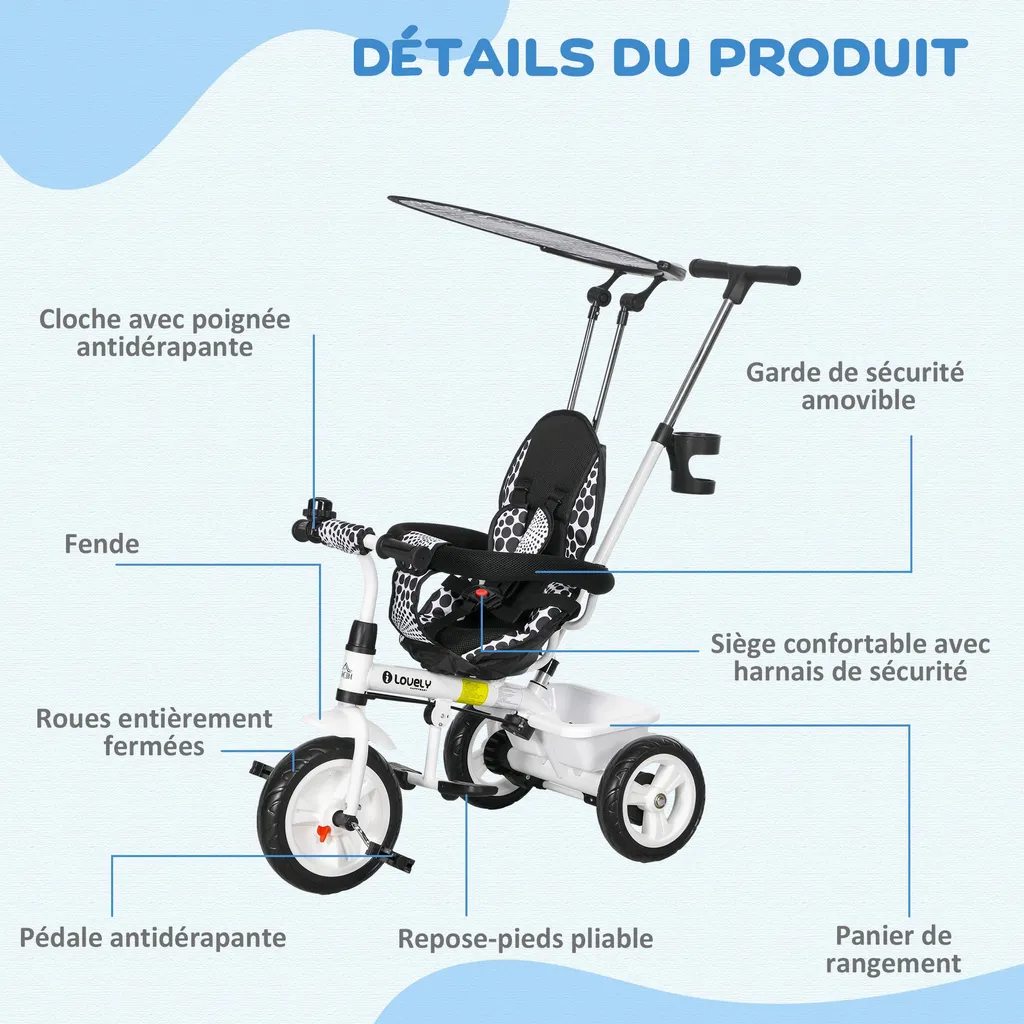 COSTWAY Tricycle pour Enfants avec Putter, Roue Lumineuse, Panier