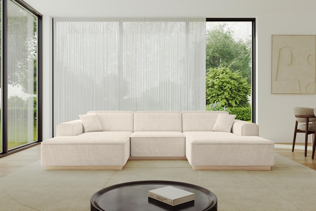 ALTDECOR Ecksofa in U-Form IREA-U1 301x165x80 cm Beige Corner Sofa Bett Eckcouch Couch L-Form Wohnlandschaft Cauchsofa