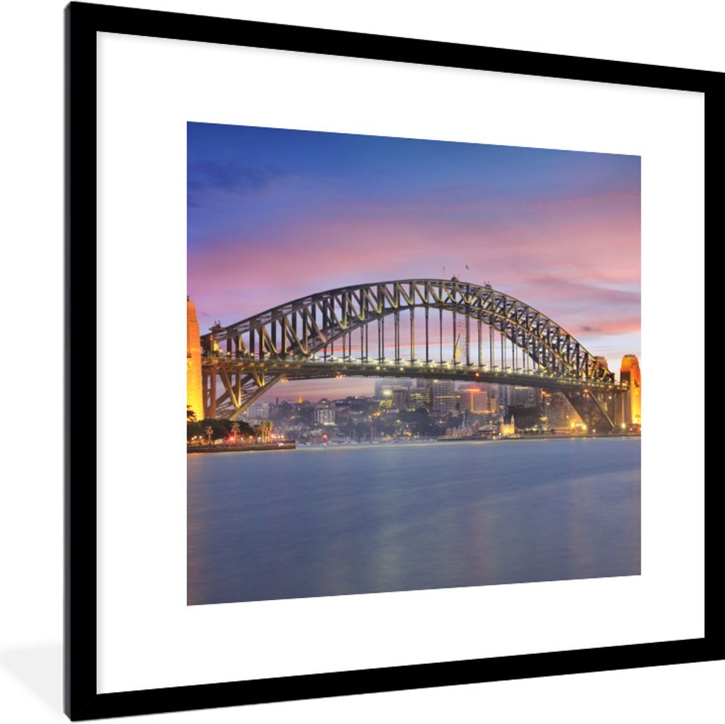 MuchoWow Gerahmtes Poster Skyline von Sydney und die Sydney Harbour Bridge in Australien 40x40 cm - Poster mit Schwarzem Bilderrahmen Wandposter ...