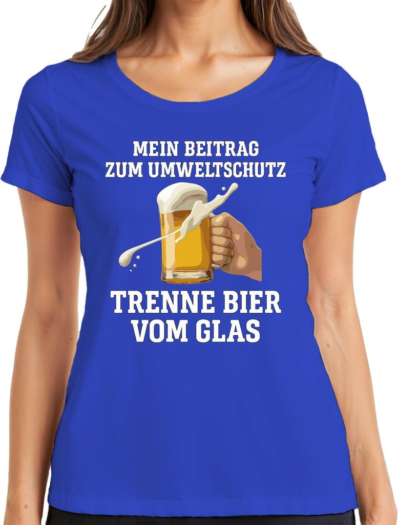 Trenne Bier vom Glas Mein Beitrag Umweltschutz Bierkrug Bierfan Damen T-Shirt, Blau, L