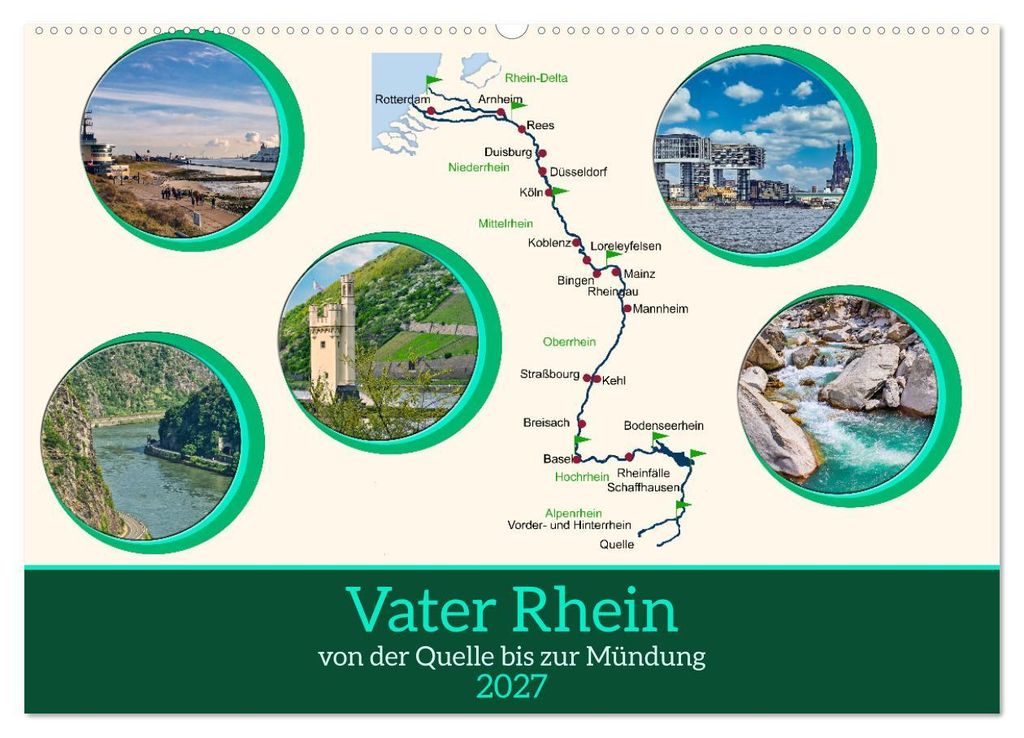 Vater Rhein von der Quelle bis zur Mündung (Wandkalender 2027 DIN A2 quer), CALVENDO Monatskalender