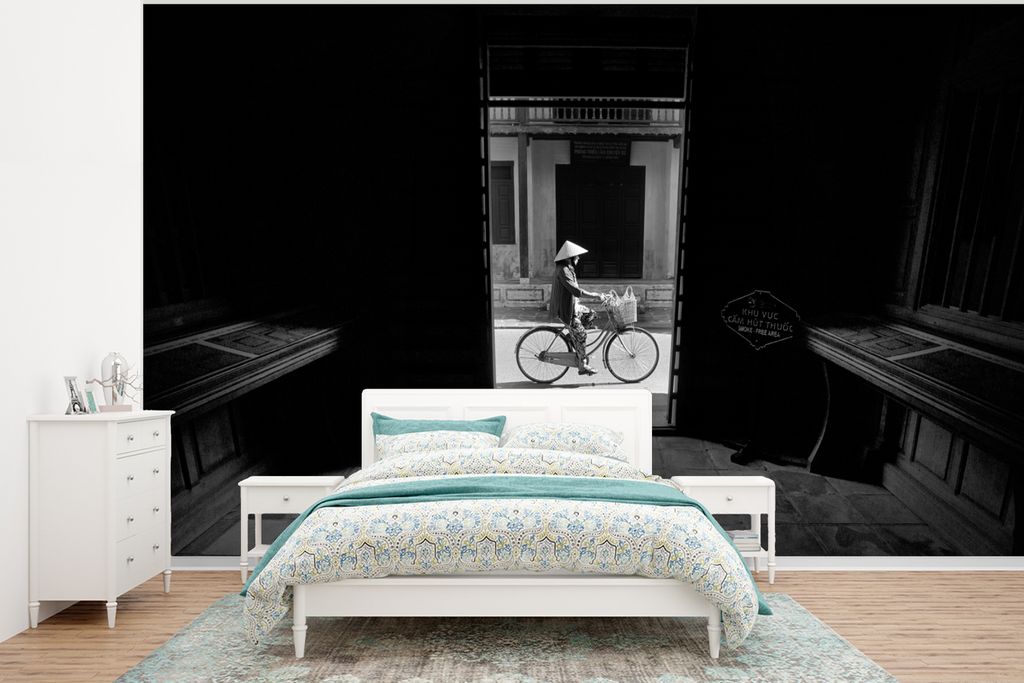 MuchoWow Fototapete für Wohnzimmer oder Schlafzimmer Wandtapete Vinyl Motivtapete Tür - Fahrrad - Straße - Architektur - 320x240 cm - Tapeten