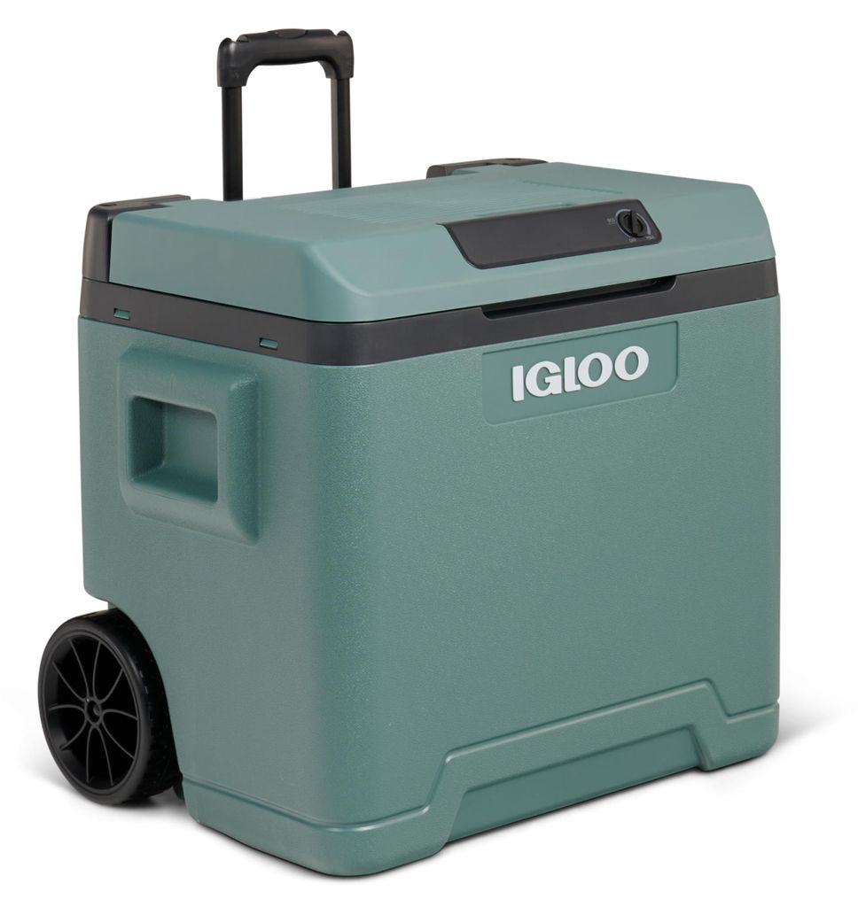 IGLOO IE42 elektrische Kühlbox, 12V und 230V, 42L - kompakter Mini-Kühlschrank für Auto, Camping, Urlaub, Boot, Festivals - mit Rollen