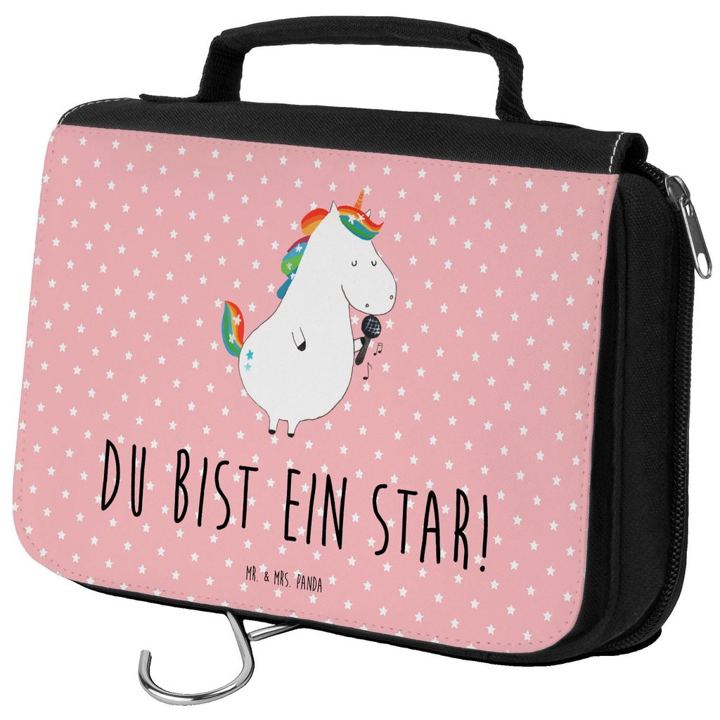 Mr. & Mrs. Panda Kulturbeutel Einhorn Sänger - Rot Pastell - Geschenk, beautycase, Unicorn, Geburtstag, Schminkbeutel, Fest, Freundin, badtasche, ...
