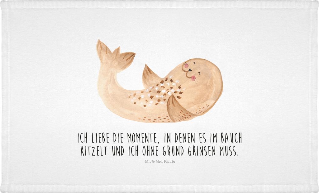 Mr. & Mrs. Panda 50 x 100 Handtuch Robbe Liegen - Weiß - Geschenk, Händehandtuch, Flauschtuch, Ostsee, Lustige Sprüche, 50x100, Freude, Seehund,...