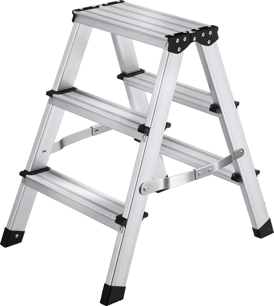 tectake® Doppelseitige Aluminium Trittleiter 3 Stufen, Produktbild 