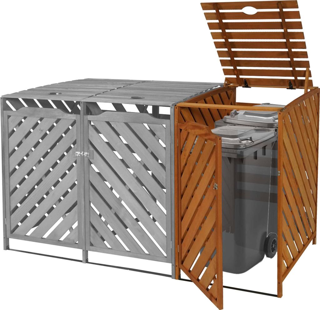 XL 1er-/2er-Mülltonnenverkleidung Erweiterung HWC-J44, Mülltonnenbox, 120x68x98cm Holz MVG- braun