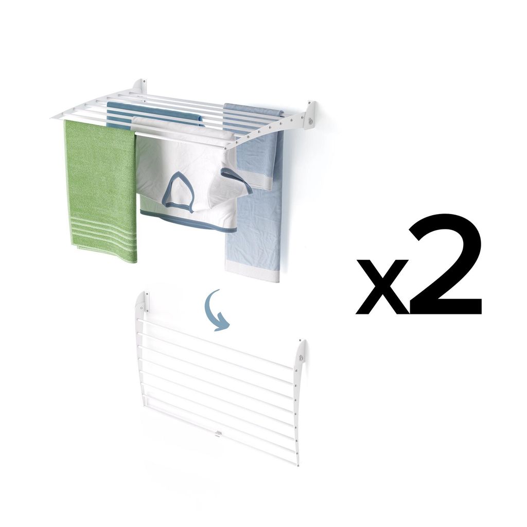 2x Wand-Wäscheständer für Balkon und Terrasse, platzsparender Wäschetrockner – Foxydry Fold Down 80 cm weiß