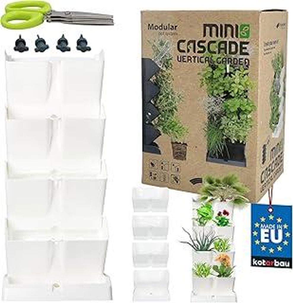 KOTARBAUVertikaler Garten - 19,5 x 47,5 cm - Hochbeet Balkon mit 4 Etagen - aus Kunststoff - Modular - Blumentopf für Kräuter - Weiß