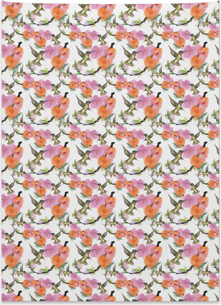 Abakuhaus Kolibri Wandteppich, Blüten auf Ästen aus Weiches Mikrofaser Stoff Kein Verblassen Klare Farben Waschbar, 110 x 150 cm, Mehrfarbig