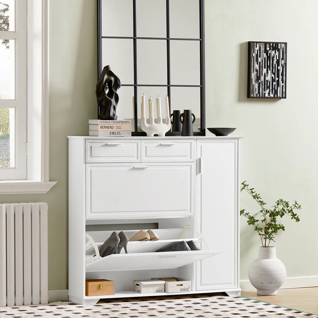 Armoire à chaussures étroite blanche commode d'entrée gain de place