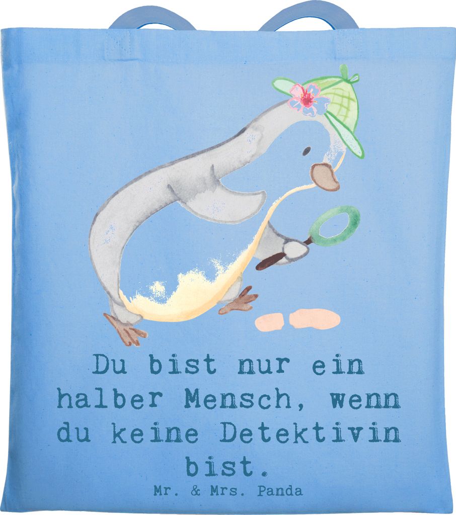 Mr. & Mrs. Panda Beutel Detektivin Herz - Sky Blue - Geschenk, Agentin, Beruf, Spruch, Laptoptasche, Stoffbeutel, Witzig, Spurensuche, Uni Tasche, ...