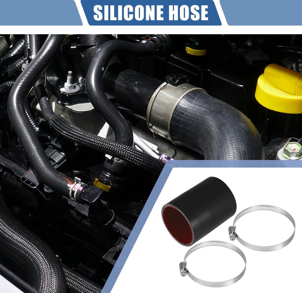 1 Satz 68mm 2,68" ID 100mm 3,94" Länge 0 Grad Schwarz Rotes Auto Silikonschlauch mit Schellen Kühlmittelschlauch Universal