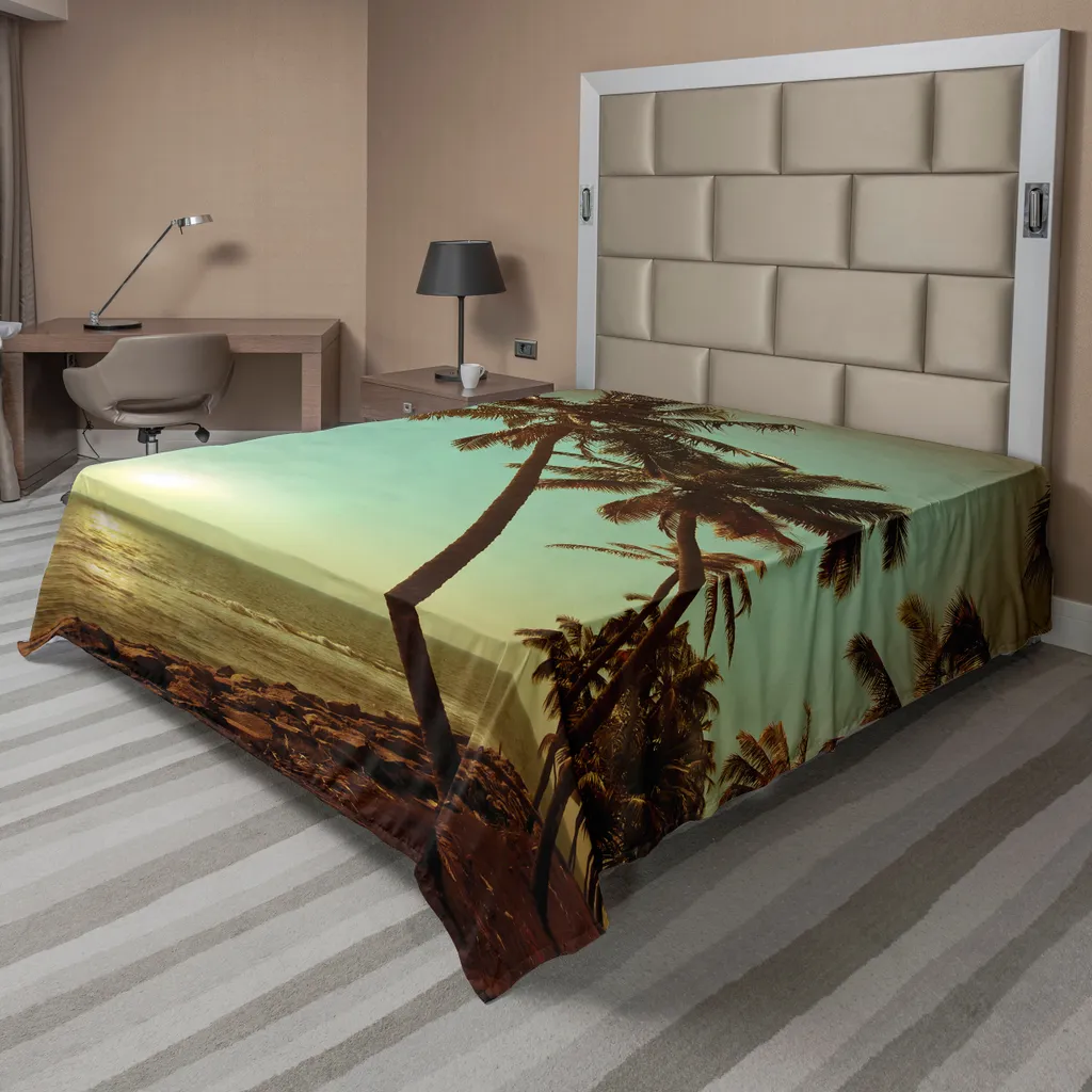 Drap de lit supérieur doux et confortable, Imprimé Tropical Vert et Brun