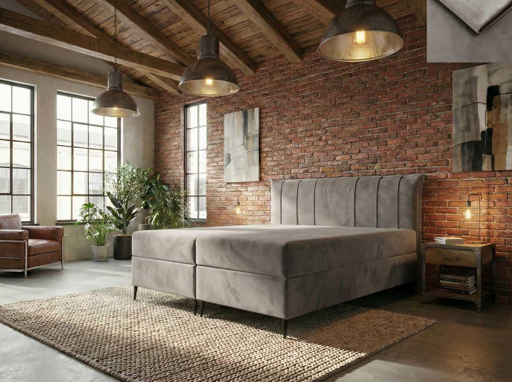 Boxspringbett MILAZZO Nordelo 120x200 mit Bettkasten Topper Stoff Magic Velvet Hellbeige 2209