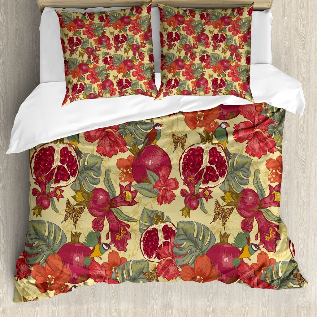 ABAKUHAUS rot Bettbezug, Exotische Wilde Tropic Vögel, Milbensicher Allergiker geeignet mit Kissenbezügen, 155 cm x 220 cm - 80 x 80 cm, Rot und ...