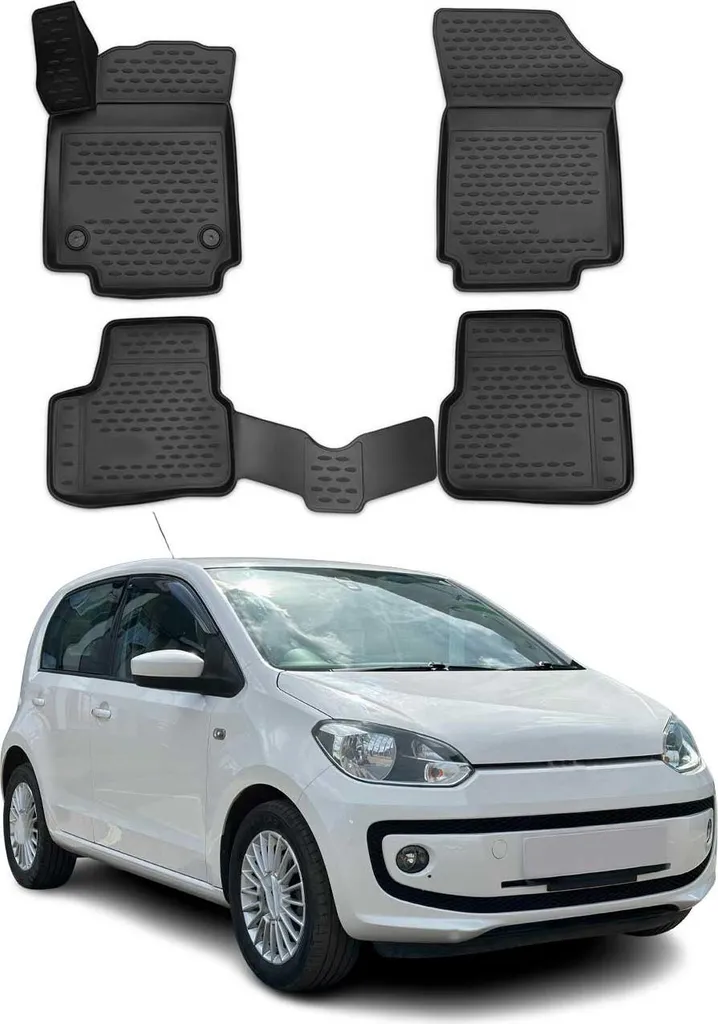 Tappetini VW Up 2011-2020 in TPE Nero - Set 4 Pezzi su Misura Alta Qualità