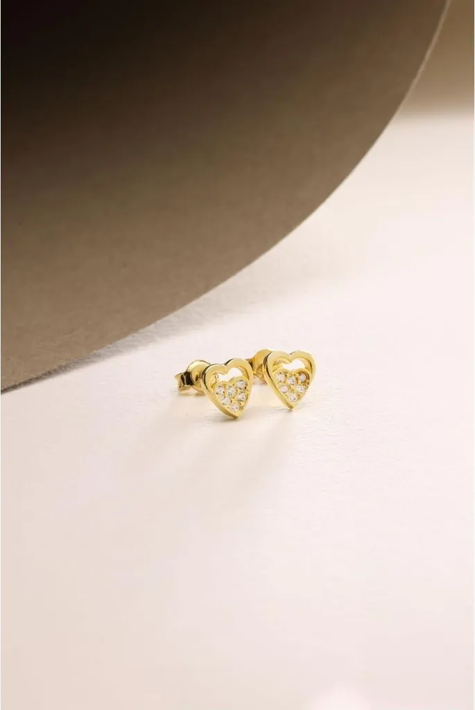 Boucles d'oreilles argent 925 anti-allergie double cœur et zircone