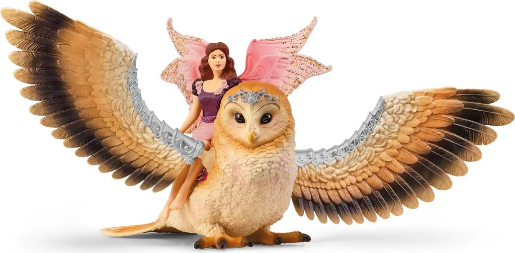Figurine Elfe sur Hibou Scintillant Schleich, Jouet Durable et Magique