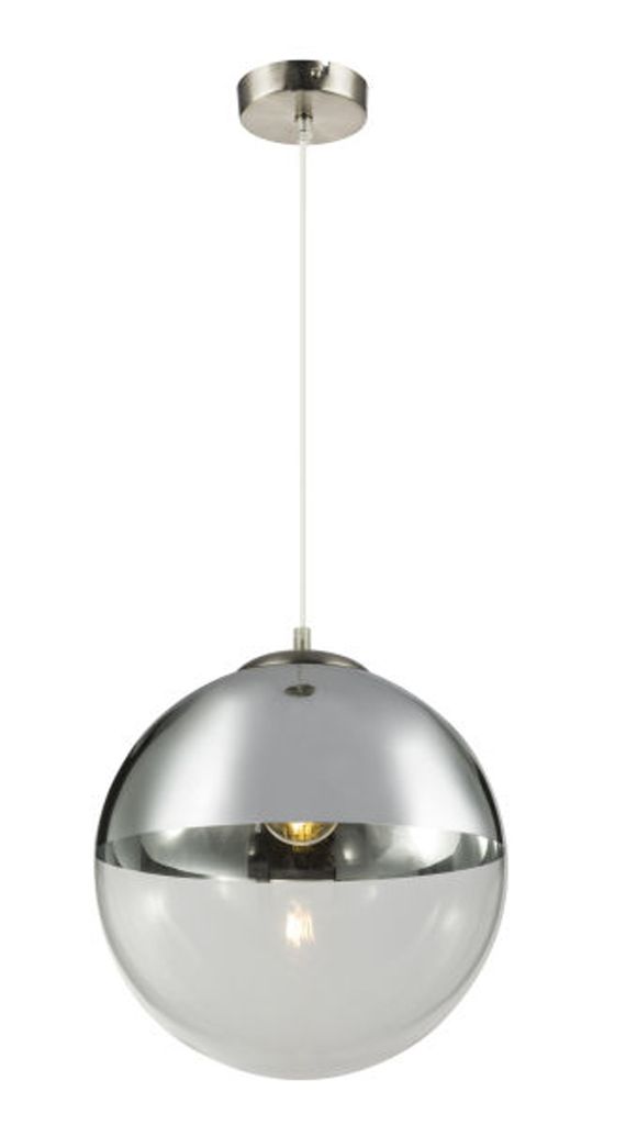 Globo Lighting Hängeleuchte Metall Nickel matt, Glas transparent, ø: 330mm, H: 1200mm, exkl. 1x E27 40W 230V