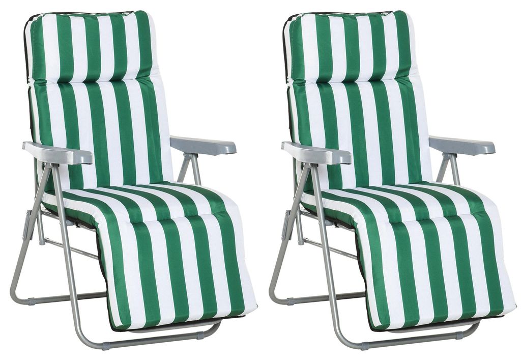 Gartenliegen 2er-Set klappbar mit Auflagen 60 x 75 x 102 cm Stahl Grš¹n+WeiB