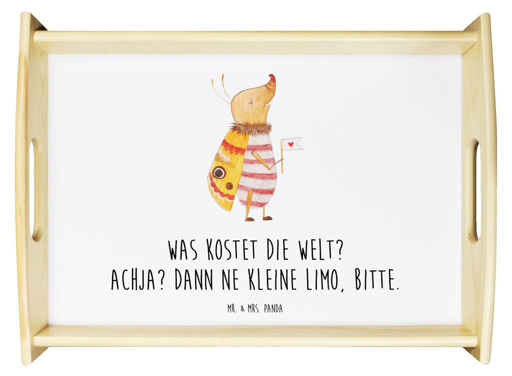 Mr. & Mrs. Panda Tablett Nachtfalter Fähnchen - Weiß - Geschenk, serviertablett holz, Deko, Küche, Süß, essenstablett, Kaffee, Lustige Sprüch...