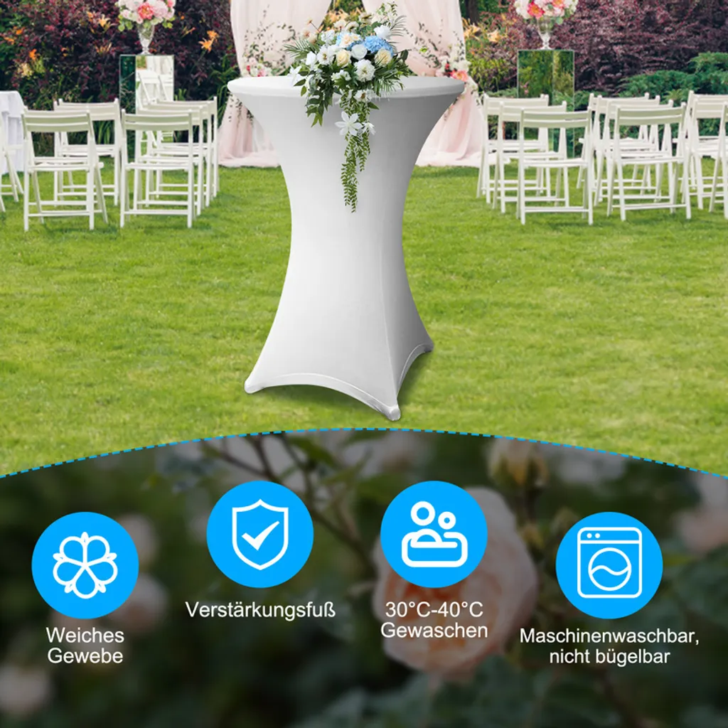 5x Tovaglie Elasticizzate Bianche 60cm per Tavoli Cocktail Yakimz - 4