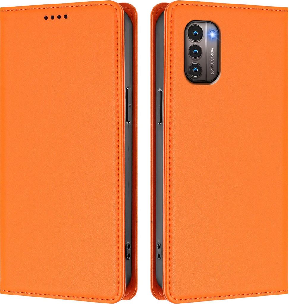 Handyhülle für Nokia G21 /Nokia G11, Kunstleder Klapphülle Stoßfeste Magnetische Hülle mit Ständer Orange