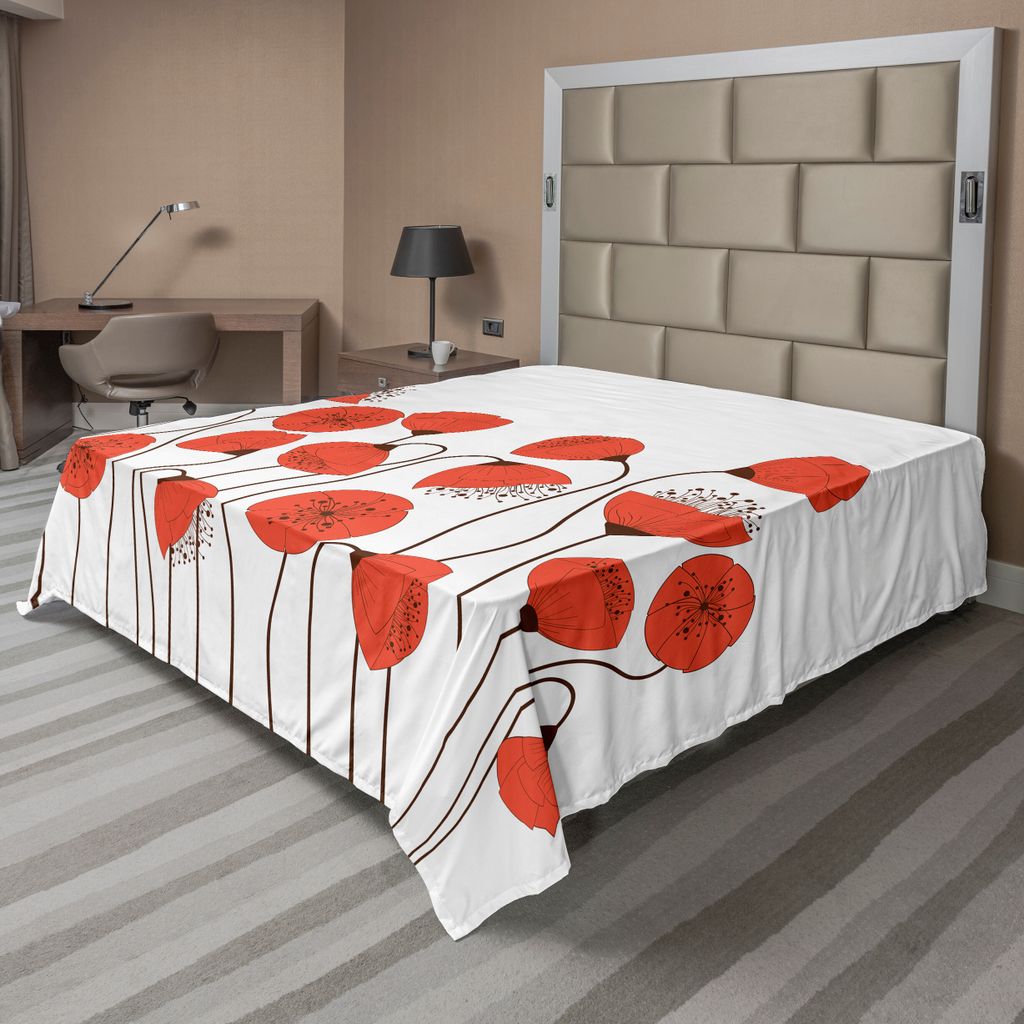 ABAKUHAUS Blume Bettlaken, Mohnblume Blühen Blüte Art Deco Stil Sommerzeit Garten Moderne Wiederholung, weiches bequemes oberes Bettlaken für ei...