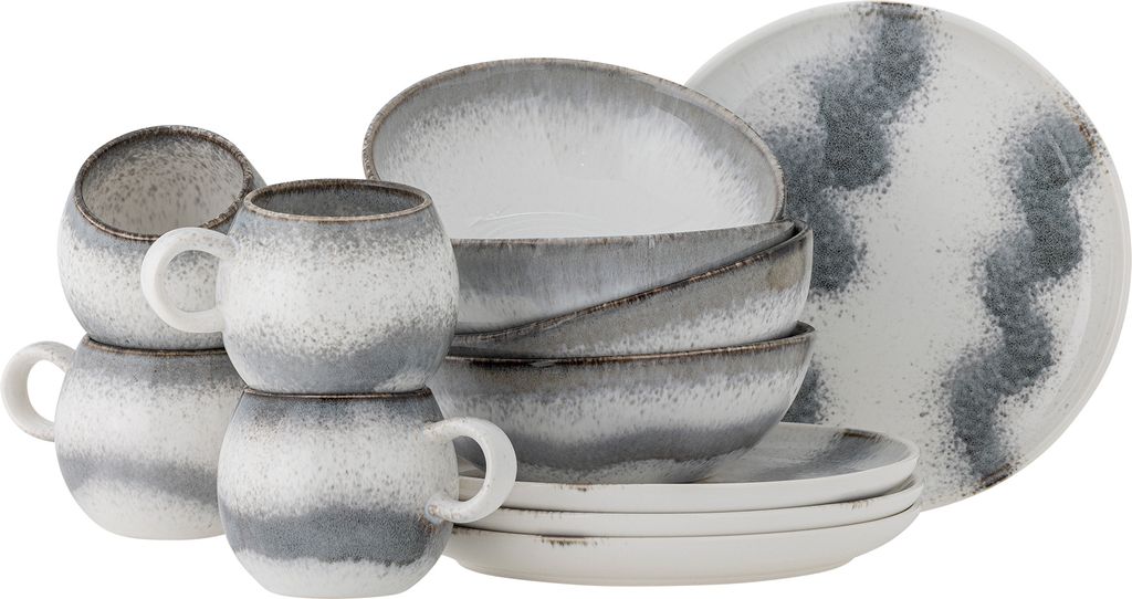 Paula Frühstück Set, Grau, Steingut