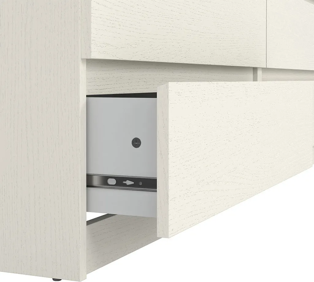 Commode 6 Tiroirs Chêne Blanc Noulan - Grand Buffet Bas de Chambre Chic - 6