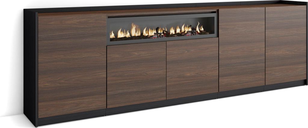 Sideboard, Highboard, 260x37x80cm, 5 Türen, Elektrokamin., Produktbild 