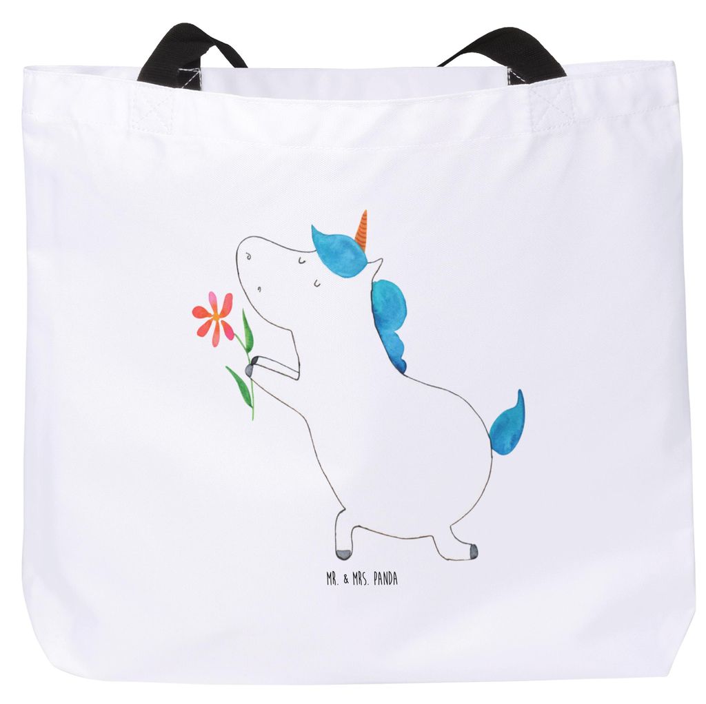 Mr. & Mrs. Panda Strandtasche Einhorn Blume - Weiß - Geschenk, Reisetasche, Tragetasche, Einhörner, Liebe, Pärchen, Unicorn, Schultasche, Freund...