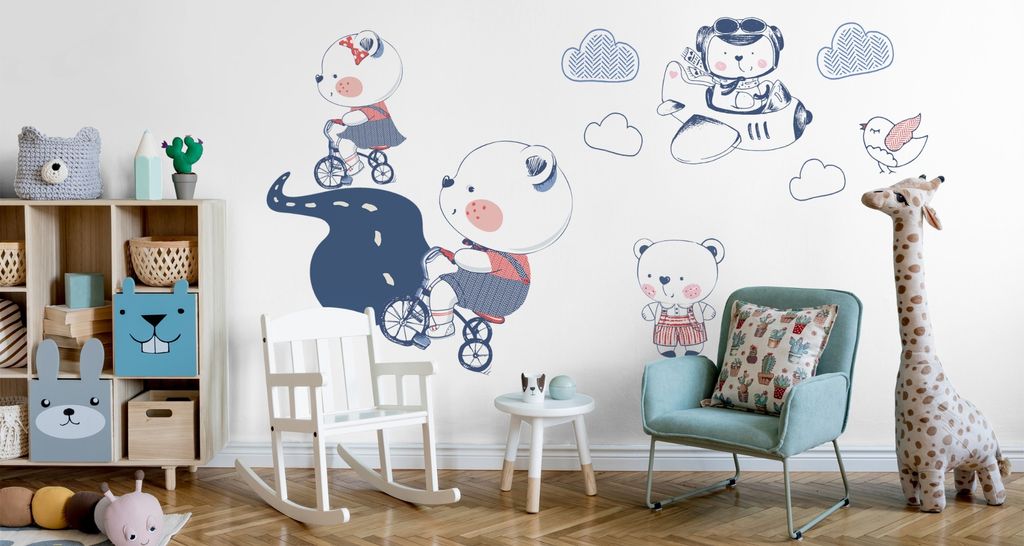 Muralo Wandsticker Frhliche Teddybren 125 x 250 cm Wandtattoo Wanddeko Aufkleber Set Kinderzimmer XXL
