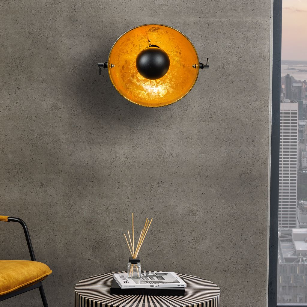 Industrial Wandleuchte STUDIO 38cm schwarz Blattgold-Optik Deckenlampe Wandlampe neigbarer Schirm