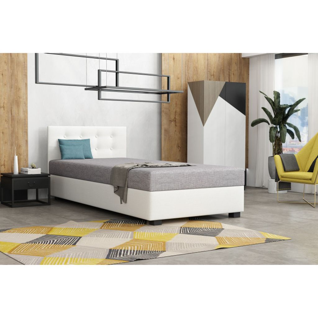 Einzelbett 90x195 XIRA 1 mit Stauraum - grau/weiß