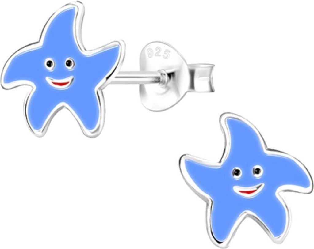 Ohrringe Silber 925 Kinder Ohrstecker „Seestern“ Blau