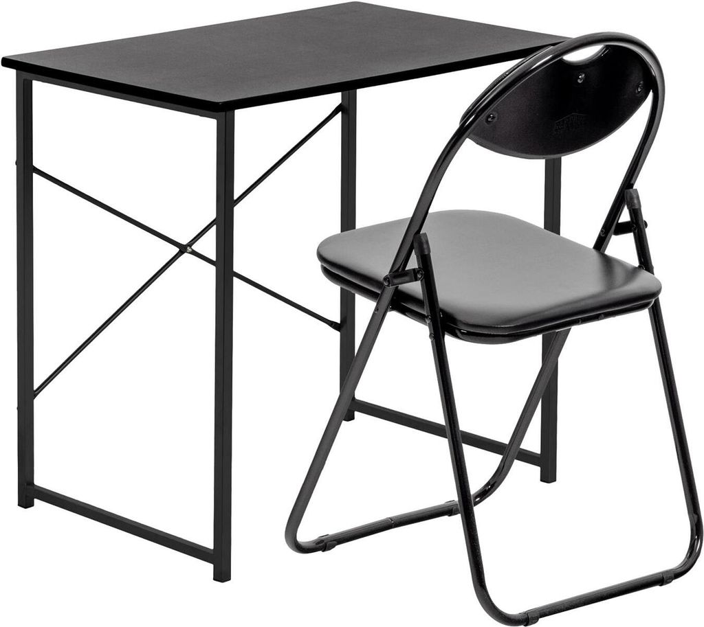 2pc Schwarz/Schwarz Hölzern Schreibtisch & Stuhl Set - 80cm x 50cm x 73.5cm Klein Heim Büro Schlafzimmer Rechner Spielen Lernen Tisch - von Harbo...