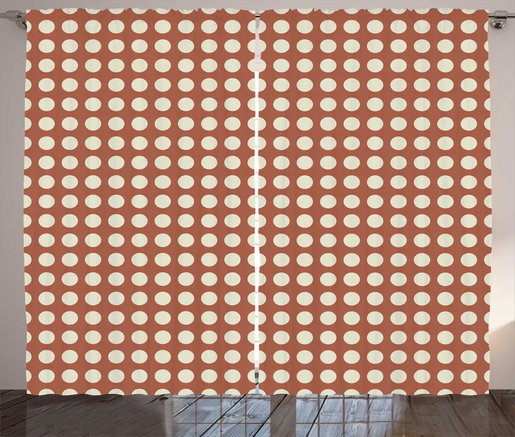 Rideau Motifs Graphiques Ronds Style Abstrait 280x225cm Chocolat et Beige