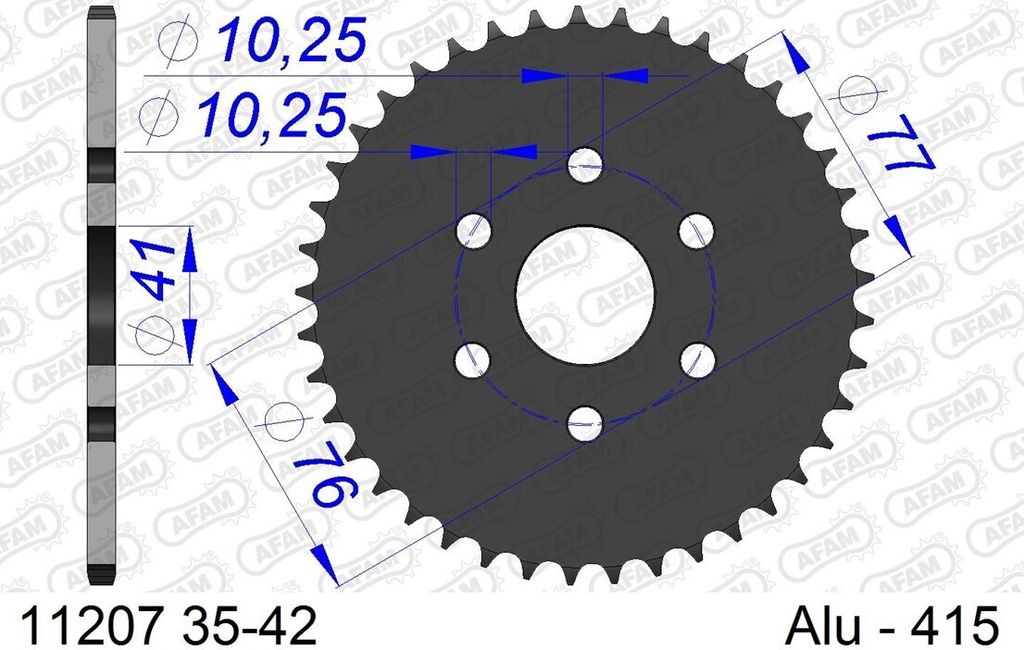 Alu-Kettenrad AFAM 415 - 39Z (Gun Metal) 11207-39 ID 41 LK 77 3-Loch